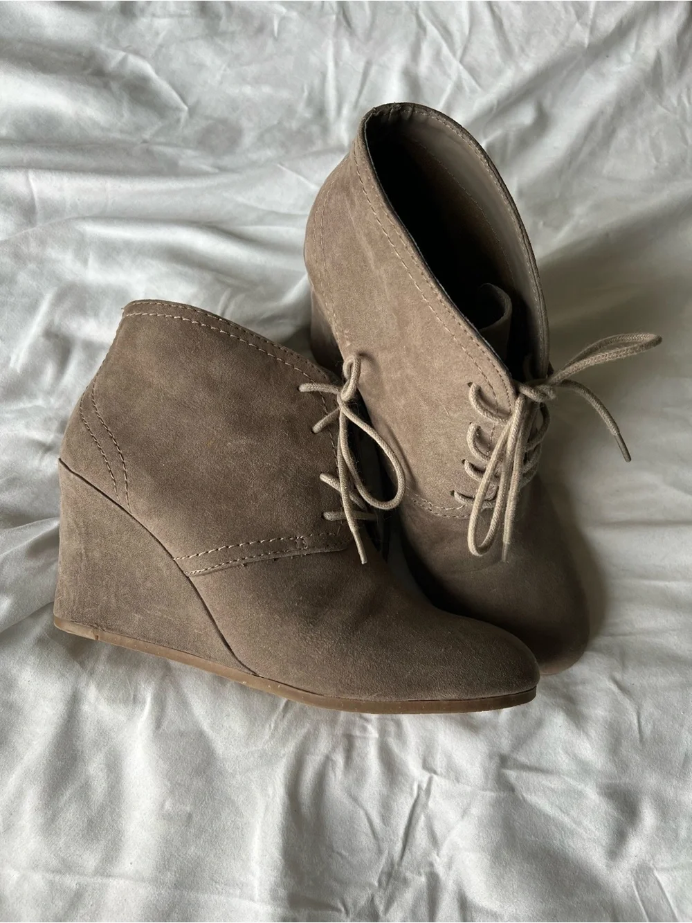 Arizona Jean Company Taupe Lace-Up Wedge Ankle Boots